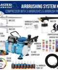 Cool Runner II Pro Grade Airbrush Kit With Dual Fan Compressor, Three Airbrushes, Six Color Acrylic Paint Set, Hose, Brushes