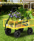 Yellow 900 Lbs Heavy Duty Garden Wagon Cart With Steel Frame carrying plants on grass, featuring 10 inch pneumatic tires.