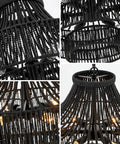 Close-up of Hand Woven Rattan Pendant Light Plug In Dome Style Boho Minimalist Ceiling Fixture showcasing weaving details.
