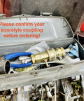 Hydraulic Quick Coupling Pressure Relief Tool For Half Inch Pioneer Ag Poppet Style Fittings in open toolbox on tractor