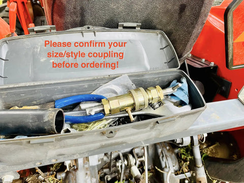 Hydraulic Quick Coupling Pressure Relief Tool For Half Inch Pioneer Ag Poppet Style Fittings in open toolbox on tractor