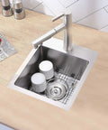 Drop In Bar Sink For RV Kitchen 15x15 Topmount Wet Bar, Single Bowl, Handcrafted 18 Gauge SUS304 Stainless Steel With Brushed Nickel Finish