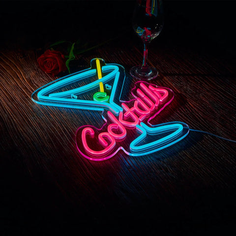Neon Bar Sign For Home Bar And Man Cave, Dimmer USB Powered 5V Light With Flexible Silicon LED Strip On Clear Acrylic Board, 16x12 Inches, Wall Decor For Cocktails And Beer Vibe