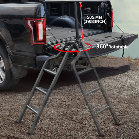 45 Inch Foldable Tailgate Ladder With Grab Handle For Pickup Trucks, Heavy Duty Step Up Access, Fits Ford F Series, Ram 2500, Silverado And More, 600 LB Capacity, Easy Install, 360° rotatable tailgate mount