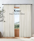 108 Inch Linen Look Curtains Set Of 2 Panels For Ceiling Track System With Hooks Sheer Light Filtering Cream Color Drapes