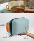 Compact Travel Tech Organizer Bag For Cables Chargers And Gadgets With Leather Accents Durable Pouch With Mesh Pocket Dusty Teal