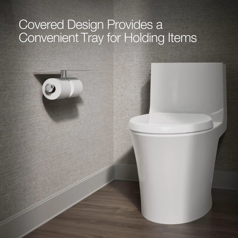 Components Covered Double Toilet Tissue Holder With Top Tray beside modern toilet, corrosion resistant chrome finish