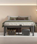 Built Tough Full Size Metal Platform Bed Frame Holding Fast To Three Thousand Pounds With Zero Whining From The Joints And Fourteen Inch Clearance For Dropping In All Your Off Season Gear with storage bins underneath.