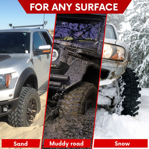 Off Road Jack Base And Handle Keeper Set Two Piece Ground Stabilizer Kit In Red And Black for sand, mud, and snow surfaces
