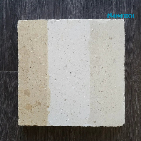 Heavy Duty Wet Look Concrete Sealant High Gloss Water Repellent Coating For Masonry Stone Slate Tile UV Resistant Water Based Formula That Slaps On Smooth And Gives Your Floors That Slick New Shine 5 Gallons on a stone sample.
