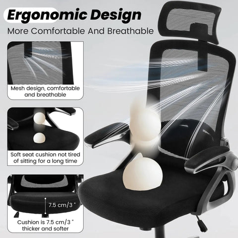 Ergonomic Office Chair With 400 Lb Weight Capacity, Ultra Comfy, Adjustable Lumbar Support, Breathable Mesh, Thick Cushioned Seat