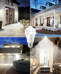 No Brainer Motion Sensor Light Bulbs For Indoor And Outdoor Use 12W 100W Equivalent A19 E26 5000K Daylight Dusk To Dawn Motion Activated Lighting For Front Door Porch Garage Basement Hallway 2 Pack shown lighting porch, garage, and hallway spaces