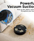 Matrix Plus 2in1 Robovac And Mop With Sonic Mopping Matrix Clean Smart Home Mapping HEPA Bagless Self Empty Base CleanEdge For Pet Hair WiFi Alexa Compatible Black And Gold cleaning carpet next to sofa.