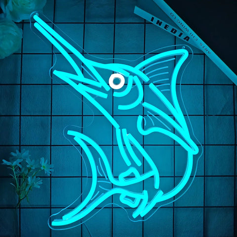 Blue Marlin Neon Sign Dimmable Led Wall Light For Home Decor Ocean Theme Coastal Wall Art USB Powered Dimmer Switch