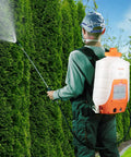 Person using Battery Powered Backpack Sprayer With 90 PSI Adjustable Pressure 4 Gallon Tank Includes 8 Nozzles And 2 Wands