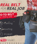 12 Pocket Oil Tanned Leather Tool Belt For Builders And DIYers shown worn with tools in pockets, promoting versatility.