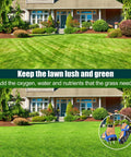 Lawn Aerator Shoes With Spikes, Classic Durable PP Sole Footwear, Includes Stainless Steel Shovel And Wrench, 11.5 Inch Long By 5 Inch Wide, Black Blue in use on a green lawn background.