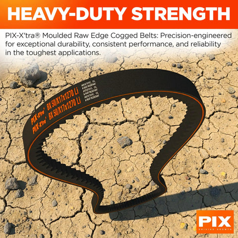 Cogged V-Belt 1/2 x 40in OC Industrial Drive Belt for High Horsepower Equipment, EPDM Heat and Oil Resistant shown on cracked earth