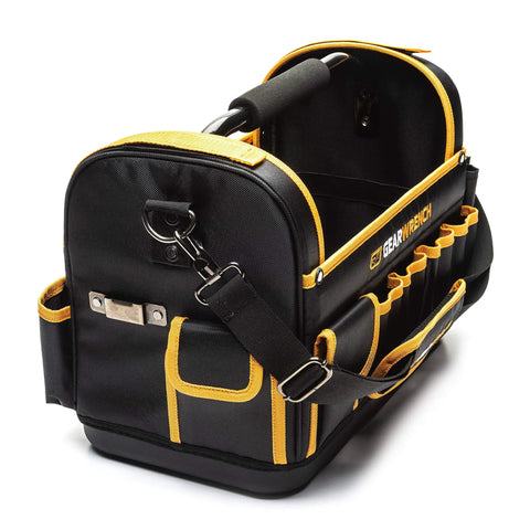 16 Inch Handled Tool Tote Bag With Reinforced Bottom And Water Resistant Construction shown with 42 Inch Removable Adjustable Strap