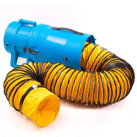 8 Inch 1/3 HP High Pressure Axial Blower Fan For Ventilation With 25 Foot Hoses And Canister Delivers 1000 CFM Beastly Airflow