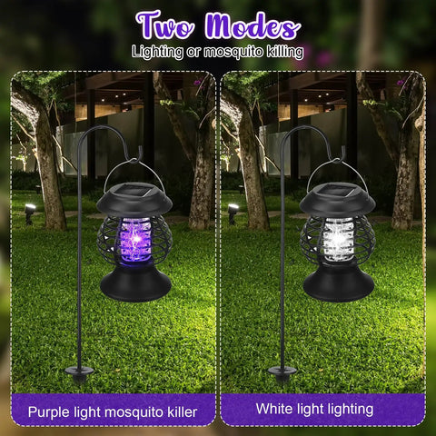 4 Pack Outdoor Solar Bug Zappers LED Waterproof 2 In 1 Hanging Mosquito Killer Cordless Garden Fly Insect Light For Backyard Patio Farm And Outdoor Spaces with two lighting modes