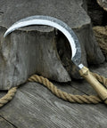 Hand-Forged Large Sickle With 7.5 Inch Blade, High-Carbon Steel For Gardening, Harvesting, And Landscaping, Ergonomic Ash Handle