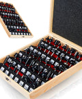 1/4-Inch Shank Router Bit Set, 43-Piece Heavy-Duty Woodworking Cutter Pack shown in open wooden case