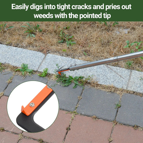 Long Reach Crack Weeder With Spring Steel L Shaped Blade And Adjustable Stainless Handle 58 Inch Weeding Tool for sidewalks