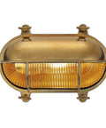 Nautical Brass Bulkhead Wall Light Lampshade Only For Indoor Outdoor Use IP65 Waterproof E27 Ready Old School Vintage Industrial Sconce Mid Century Modern Decor Style; front view showing ribbed glass and brass construction.