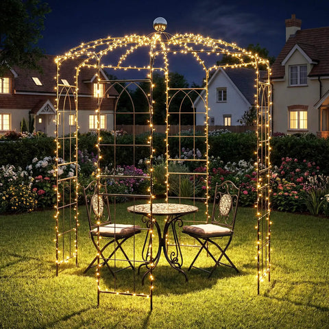 Birdcage Shaped Garden Arch For Climbing Plants And Outdoor Decor, 9.3 By 6.5 Ft Heavy Duty Metal Pergola Trellis with lights