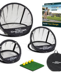 Chipster Range PRO Golf Chipping Nets Portable Indoor Outdoor Practice Targets with hitting mat and foam balls in package