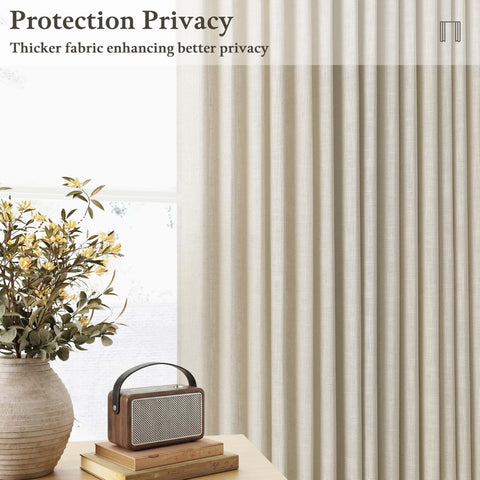 Sand Beige Linen Curtains 102 Inches Long for Living Room Two Panels 50 by 102 Inch Pinch Pleated Drape installed by window