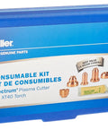 40 Amp XT40 Plasma Cutter Consumable Kit box with electrodes, 40A tips, 30A tips, drag shields, gouge components, silicone grease.