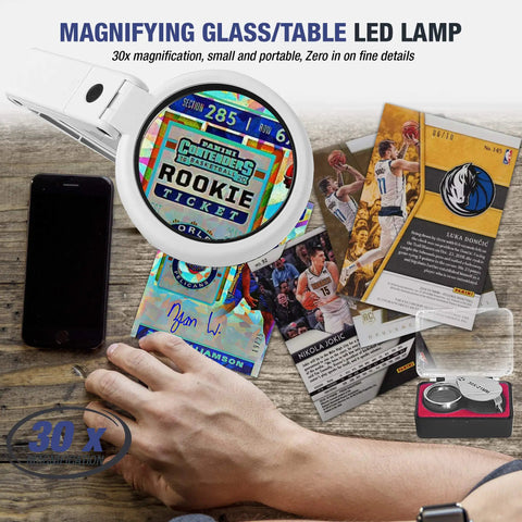 Premium Pro Grade LED Magnifying Glass And Centering Tool For Sports Card Grading Kit with cards and loupe