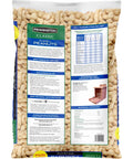 Top Shelf Whole In Shell Peanuts 5 Pound Haul for Outdoor Wild Bird Feeders in a clear bag with nutritional info on the back.