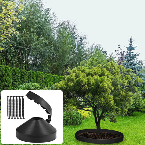 4 Inch UV-Resistant Landscape Edging Kit, 200 Ft Black Lawn Border Roll With 180 Spikes, Flexible PE around tree base