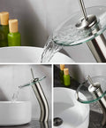 Waterfall Glass Spout Bathroom Faucet With Single Handle Solid Brass Lavatory Vessel Sink Vanity Tap Built To Last In Brushed Nickel Finish Tall Design For A Slick Modern Bathroom Upgrade