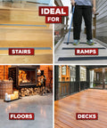 Uses for Anti Slip Stair Tape For Steps Black 4 Inch 60 Foot Durable Self Adhesive Non Slip Grip Tape on stairs, ramps, floors, decks.