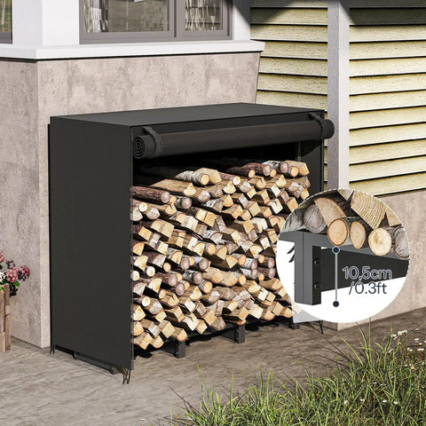 Adjustable Firewood Rack With Weatherproof Cover For Indoor And Outdoor Use Beefy Metal Frame Keeps Firewood Dry And Organized