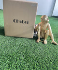 Resin Sitting Monkey Table Lamp With LED Light next to box on grass, Cute Animal Desk Lamp For Living Room, Bedroom, Home Office And Kids Room.