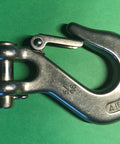 316 Stainless Steel Clevis Slip Hook With Safety Latch Five Sixteenth Inch Marine Grade For Marine Tie Downs And Heavy Lifting Dockside Rigging Corrosion Resistant Rugged And Polished Finish on green background