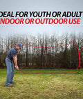 Man practicing golf in front of 20x10 Ft Sports Net Backstop With 200 Sq Ft Coverage Multi Sport Barrier Netting for all weather practice