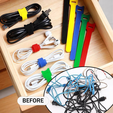 60 Pack Cable Labels and Cord Organizer Kit With Color Coded Write On Wire Labels and Marker Plus 30 Ties in a drawer