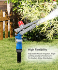 One Inch Aluminum Alloy Agriculture Irrigation Sprinkler Head Built Like A Tank For Rugged Outdoors Large Scale Farming And Heavy Duty Landscaping Rig With Adjustable Spray Angle on grass.