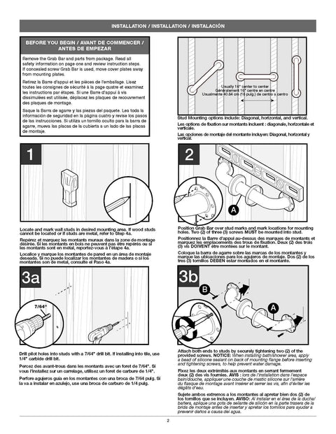 Installation guide for 3-Pack 24 Inch Heavy-Duty Shower Grab Bar ADA Compliant Satin Nickel 450 Lb Capacity Bathroom Safety Handle