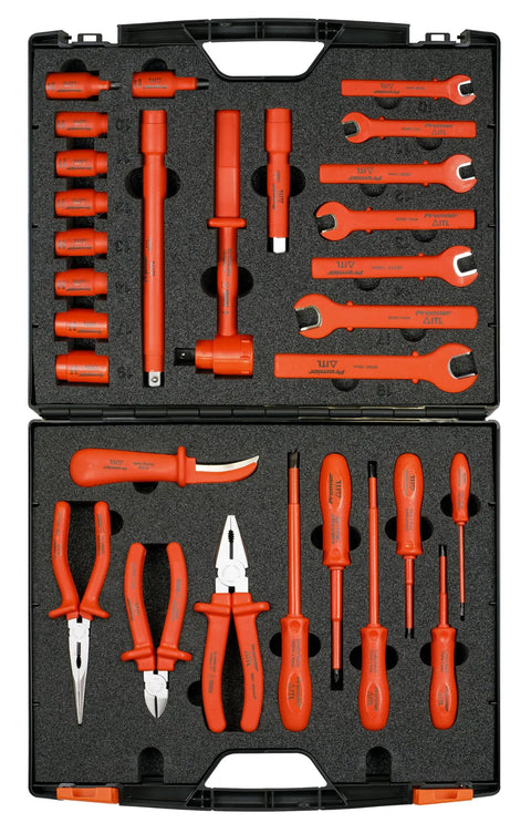 Insulated 29 Piece Tool Kit With Half Inch Drive Ratchet, Chrome Vanadium Sockets, Extensions And Adapters, Fully Insulated Case