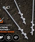 Heavy Duty 12 Inch Ground Stakes Set Of 8 Screw In Anchors For Mobile Homes Sheds Swing Sets Trees And Canopies Includes Drill Bit Built Tough No Nonsense Install Reusable Steel Stakes For Hard Soil withstood extreme weather and strong winds.