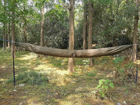 12ft Nylon Hammock Sleeve Snakeskin Cover Ultimate Outdoor Hammock Protection Bag in a forest setting.