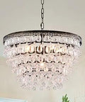 Antique K9 Crystal Chandelier With Gold Painted Metal Frame, Farmhouse Round Pendant With Six Bulbs, Easy Hardwire Installation