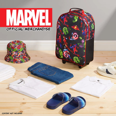 Spiderman Avengers kids carry-on luggage with vibrant superheroes design, featuring foldable and lightweight construction, perfect for young travelers.